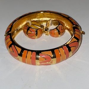 Joan Rivers Coral Orange Bracelet and Earrings